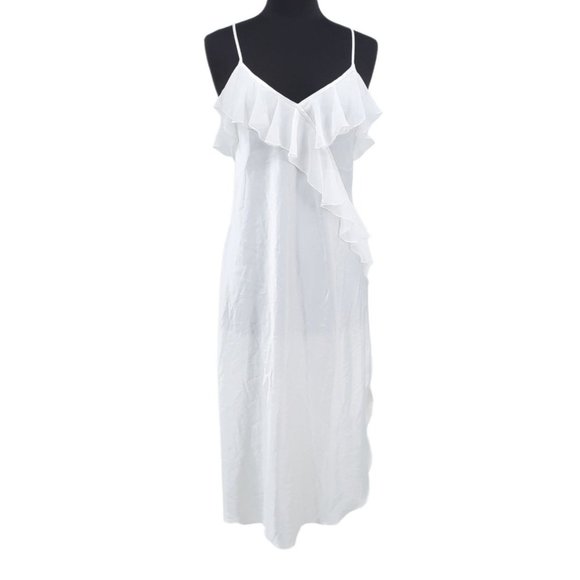 Vintage Other - VTG 90s Violets & Roses Solid White Satin Ruffled Slip Dress Night Gown Size L